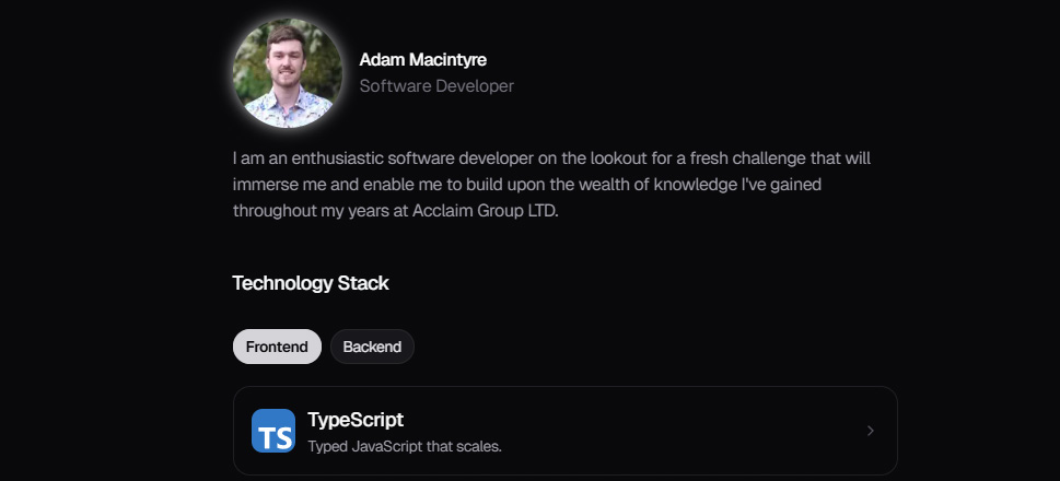 Screenshot of the personal portfolio site.